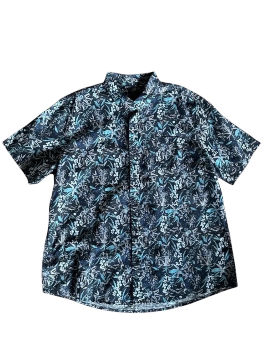 14TH & UNION Trim Fit Linen Cotton Short Sleeve Button Down Shirt Floral 2XL